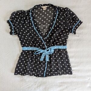 Jonathan Martin Polka‎ Dot Sheer Top Tie Waist Short Sleeve Blouse - M